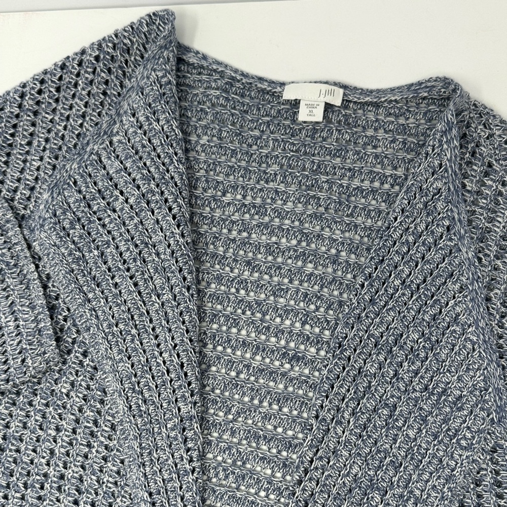 J. Jill Open Front Cotton Cardigan Sweater Blue White Size XL A5